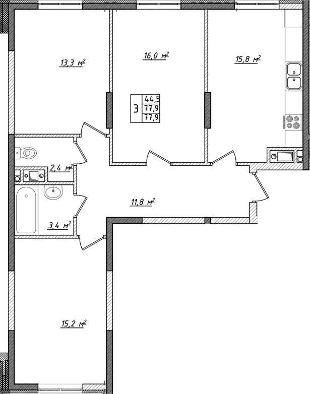 Планировка — Жигулина Роща, 4-комн., 78 м²