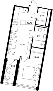 Планировка — Гостиничный комплекс Белые ночи, 1-комн., 36 м²