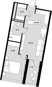 Планировка — Гостиничный комплекс Белые ночи, 1-комн., 37 м²