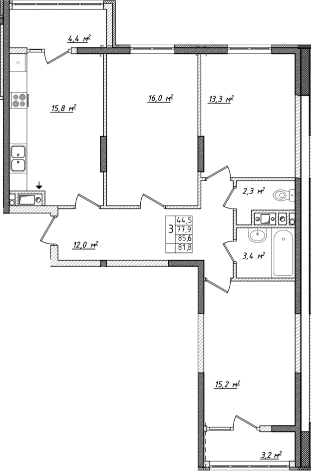 Планировка — Жигулина Роща, 4-комн., 74 м²