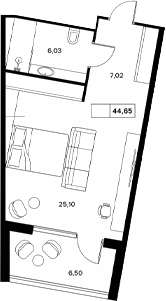 Планировка — Гостиничный комплекс Белые ночи, Студия, 38 м²