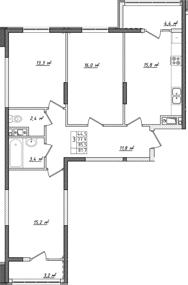 Планировка — Жигулина Роща, 4-комн., 74 м²