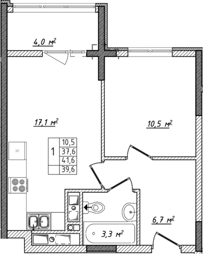 Планировка — Жигулина Роща, 2-комн., 38 м²