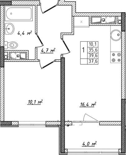 Планировка — Жигулина Роща, 2-комн., 36 м²