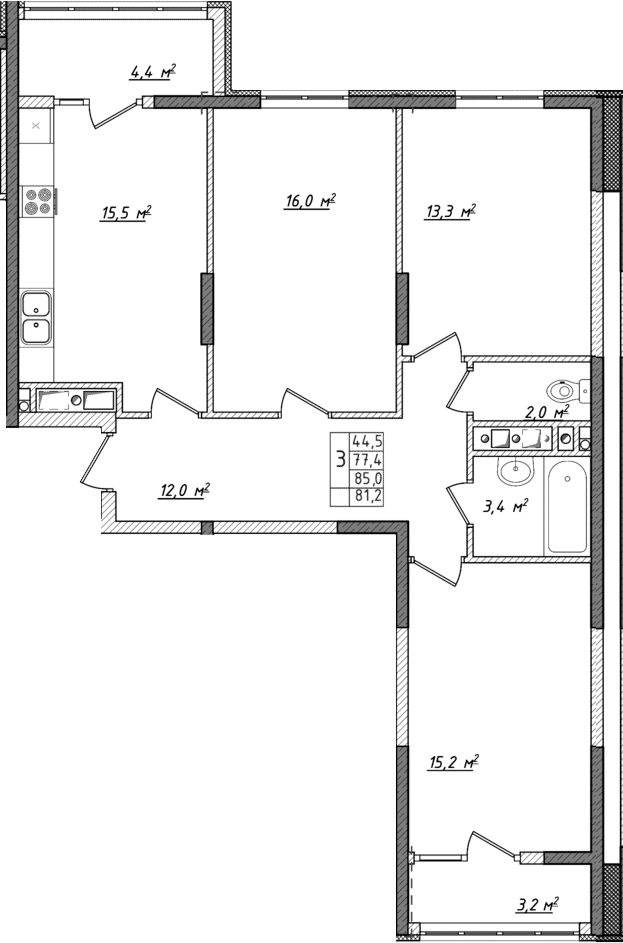Планировка — Жигулина Роща, 4-комн., 74 м²