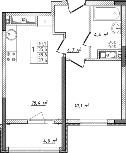 Планировка — Жигулина Роща, 2-комн., 36 м²