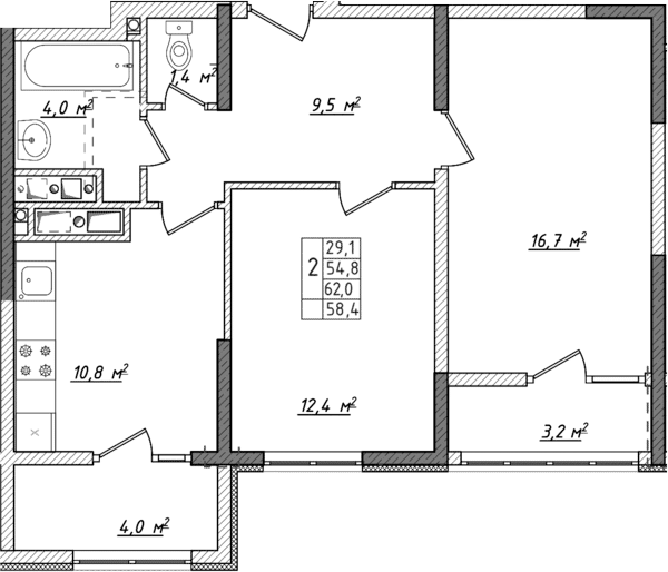 Планировка — Жигулина Роща, 2-комн., 51 м²