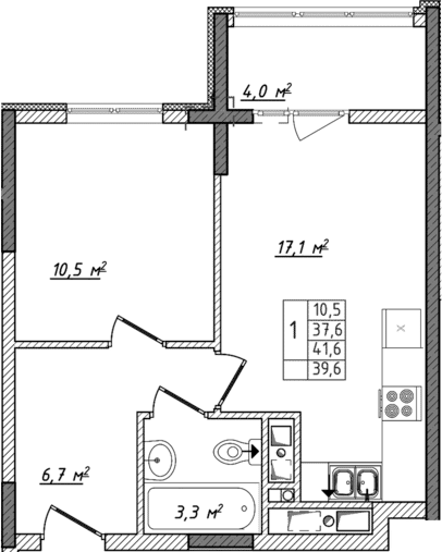 Планировка — Жигулина Роща, 2-комн., 38 м²