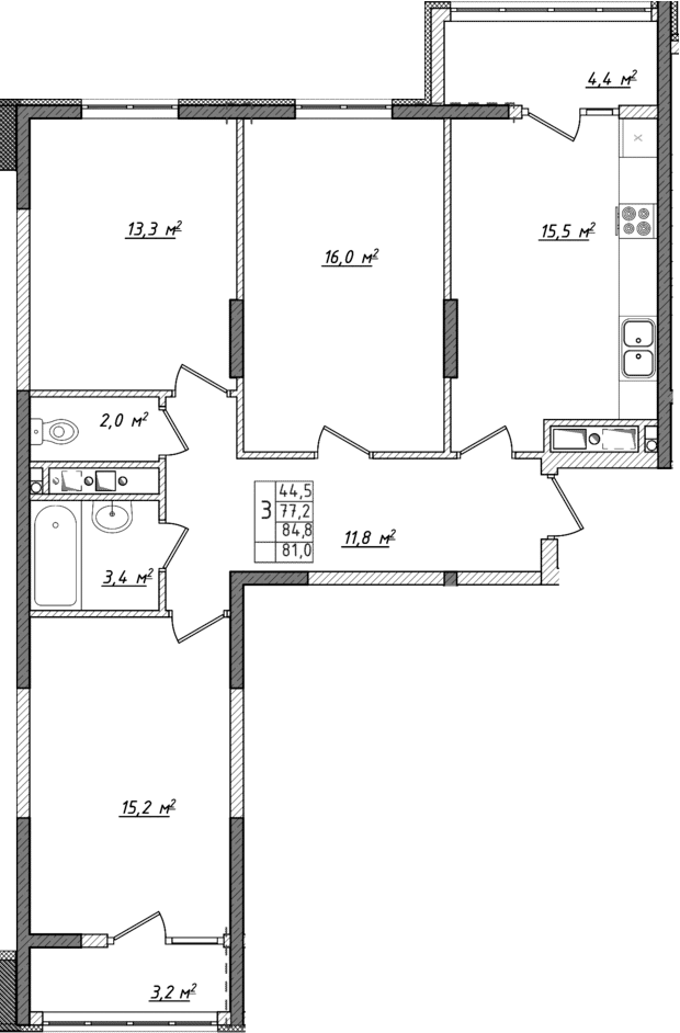 Планировка — Жигулина Роща, 4-комн., 73 м²