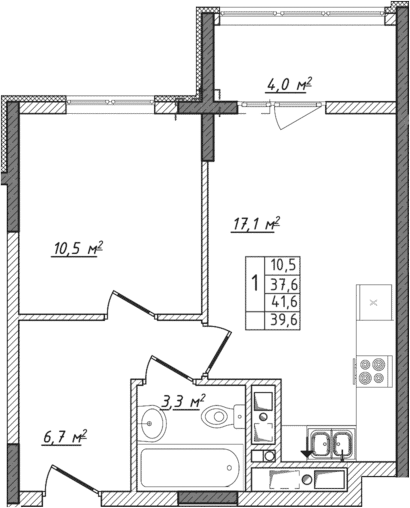 Планировка — Жигулина Роща, 2-комн., 38 м²