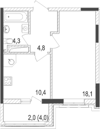 Планировка — Жигулина Роща, 1-комн., 38 м²