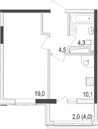 Планировка — Жигулина Роща, 1-комн., 38 м²