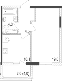 Планировка — Жигулина Роща, 1-комн., 38 м²