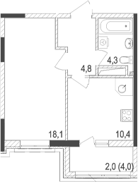 Планировка — Жигулина Роща, 1-комн., 38 м²