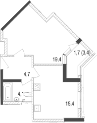 Планировка — Жигулина Роща, 2-комн., 44 м²