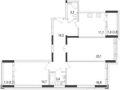 Планировка — Жигулина Роща, 3-комн., 86 м²