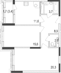 Планировка — Жигулина Роща, 2-комн., 62 м²