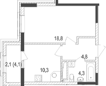 Планировка — Жигулина Роща, 1-комн., 38 м²