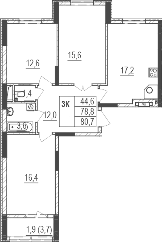 Планировка — Жигулина Роща, 4-комн., 79 м²