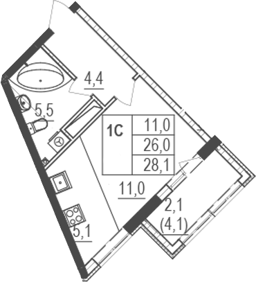 Планировка — Жигулина Роща, Студия, 26 м²