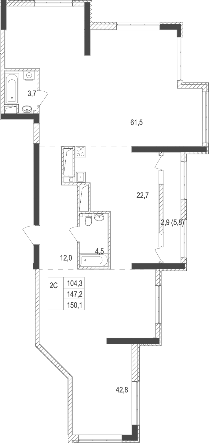 Планировка — Жигулина Роща, 3-комн., 147 м²