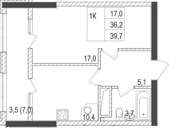 Планировка — Жигулина Роща, 1-комн., 36 м²