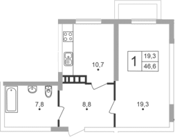 Планировка — Жигулина Роща, 1-комн., 46 м²