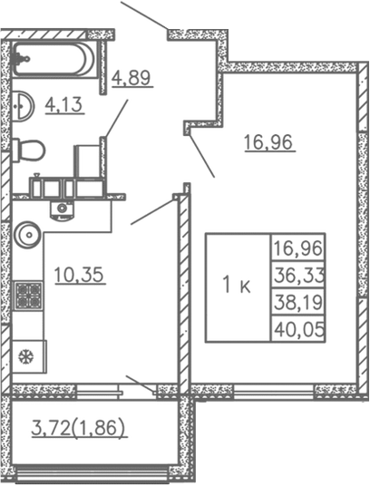 Планировка — Жигулина Роща, 1-комн., 36 м²