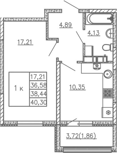 Планировка — Жигулина Роща, 1-комн., 37 м²