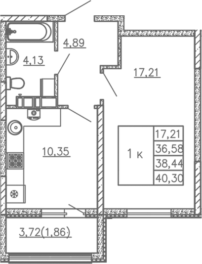 Планировка — Жигулина Роща, 1-комн., 37 м²