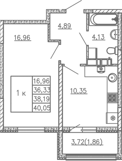 Планировка — Жигулина Роща, 1-комн., 36 м²