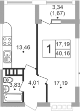Планировка — Жигулина Роща, 1-комн., 38 м²