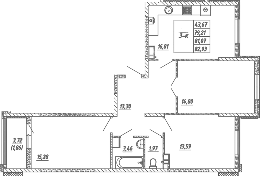 Планировка — Жигулина Роща, 4-комн., 79 м²