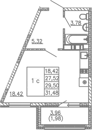 Планировка — Жигулина Роща, Студия, 28 м²