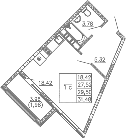 Планировка — Жигулина Роща, Студия, 28 м²
