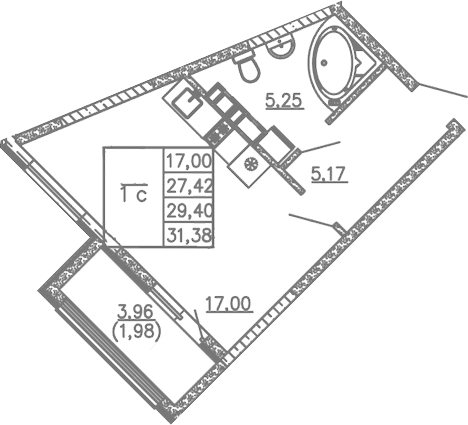 Планировка — Жигулина Роща, Студия, 27 м²