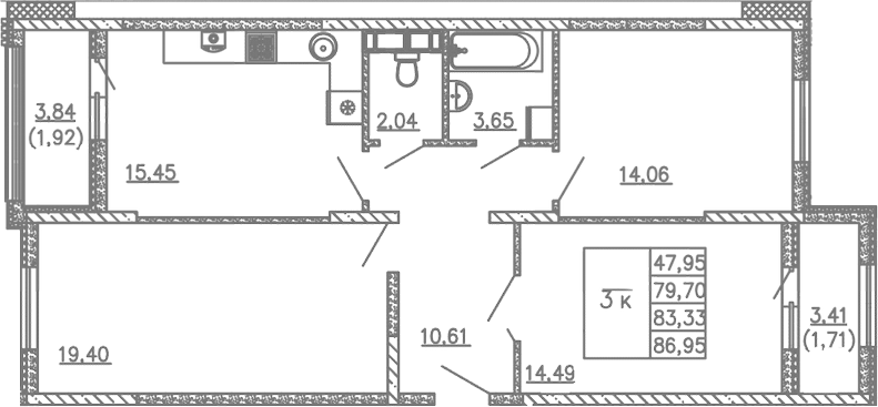 Планировка — Жигулина Роща, 4-комн., 80 м²