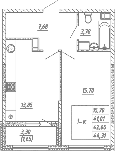 Планировка — Жигулина Роща, 1-комн., 41 м²