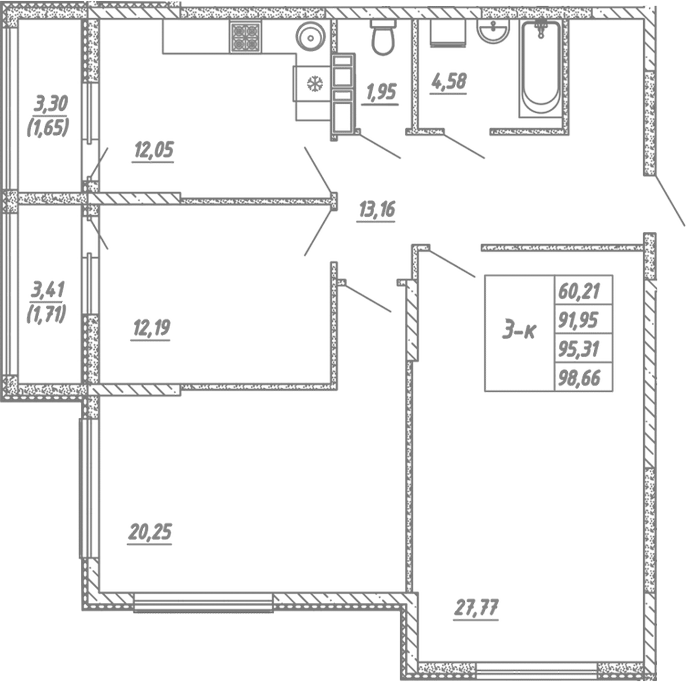 Планировка — Жигулина Роща, 3-комн., 92 м²