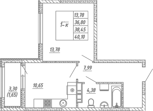 Планировка — Жигулина Роща, 1-комн., 37 м²