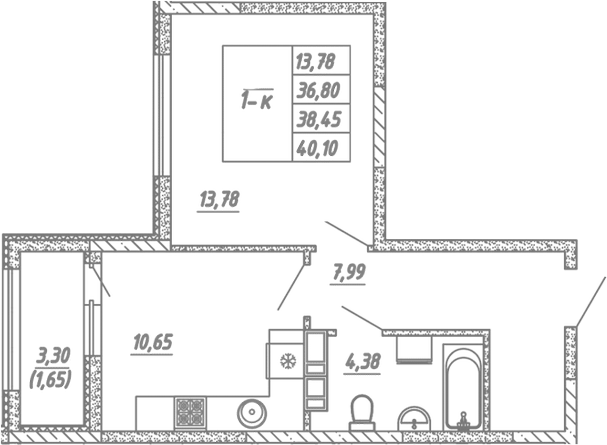 Планировка — Жигулина Роща, 1-комн., 37 м²