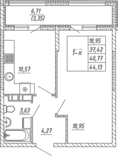 Планировка — Жигулина Роща, 1-комн., 37 м²