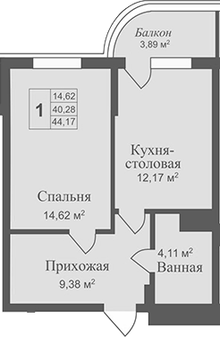 Планировка — Аллея Дружбы, 1-комн., 40 м²