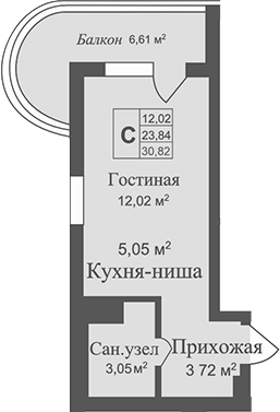 Планировка — Аллея Дружбы, Студия, 24 м²