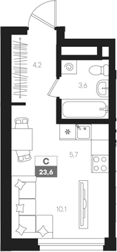 Планировка — Интро, Студия, 24 м²