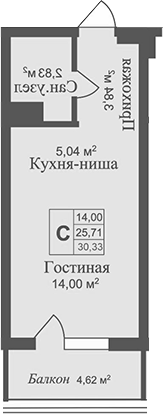 Планировка — Аллея Дружбы, Студия, 26 м²
