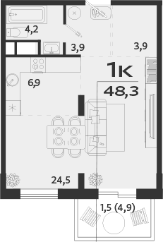 Планировка — ROYALTA, 1-комн., 47 м²