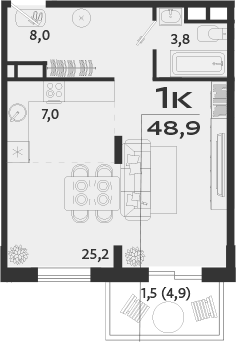 Планировка — ROYALTA, 1-комн., 47 м²