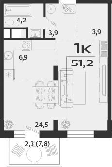 Планировка — ROYALTA, 1-комн., 46 м²