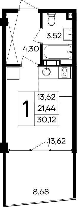 Планировка — Курортный кластер САГА, Студия, 21 м²